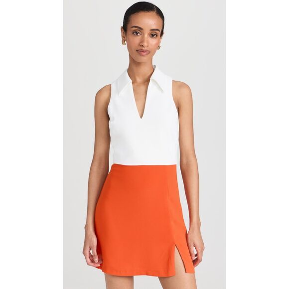 NWT Amanda Uprichard Augusta Sleeveless Mini Tennis Dress in White & Orange Sz S - Picture 2 of 16